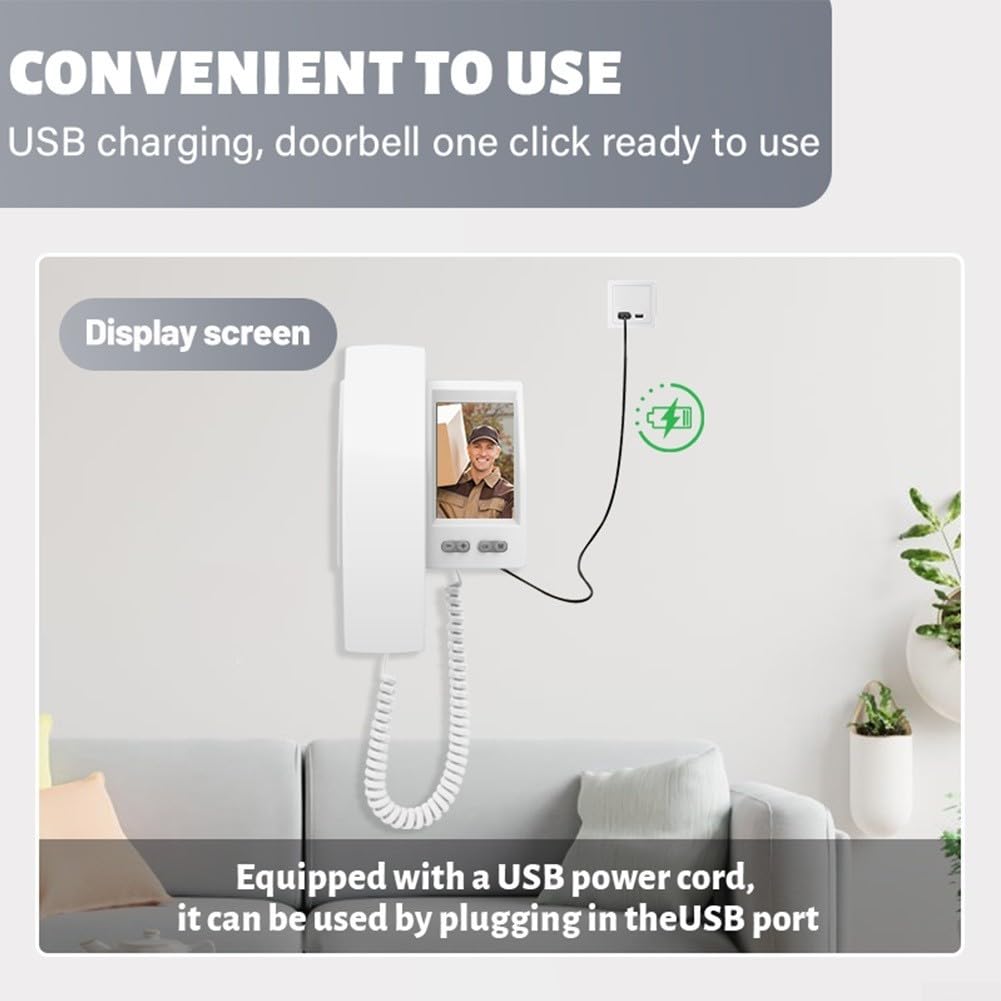 Eawfgtuw Z Interphone vidéo sans fil avec 3,5 pouces HD IPS, bidirectionnel, infrarouge, pas de WiFi nécessaire, système d'entrée de porte pour la sécurité de la maison, blanc