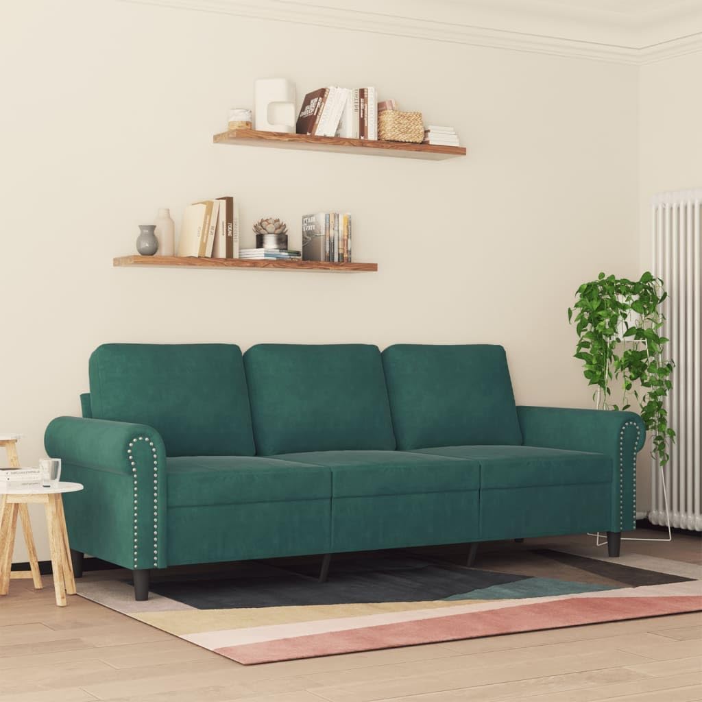 3-Seater Sofa Dark Green Velvet Living Room Furniture
