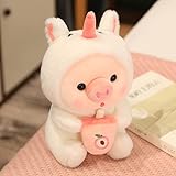 Bubble Tea Pig Stuffed and Plush Toy Animal Cute and Soft Pig Holding Bubble Milk Tea (White (Unicorn))