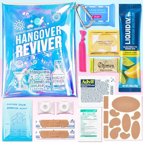 EVERLIT CARE Hangover Kit Pre Filled Party Favors Goodie Bags Gift for Bachelorette Wedding 21st Birthday Gift Girls Trip Recovery Kits & First aid Supplies for Parties and Events (1 Pack)