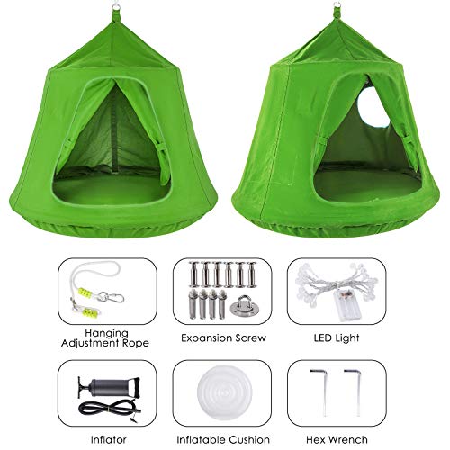OrangeA Hanging Tree Tent Green Hanging Tree Tent for Kids 46 H x 43.4 Diam Hanging Tree House Tent Waterproof Portable Indoor or Outdoor Use with Led Decoration Lights