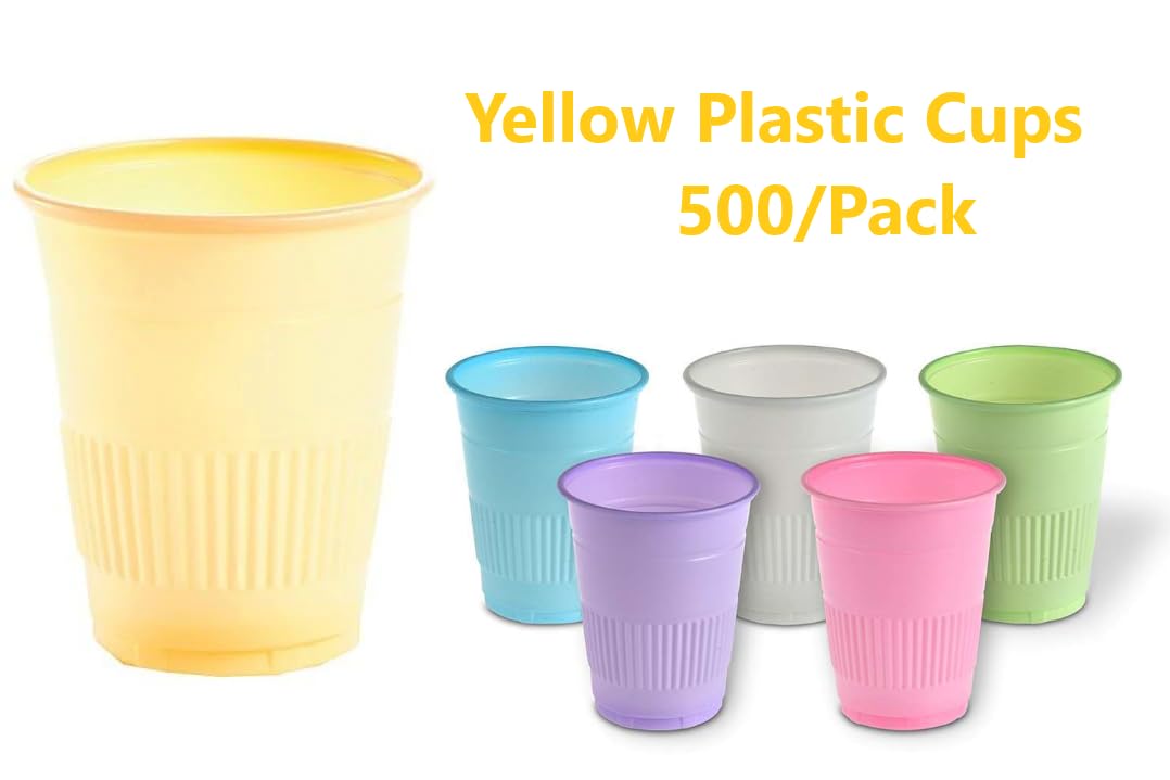 American Goods 500/Cs Yellow Plastic Cups 5oz. Disposable Heavy Duty Dental Office Cups Double Coated Comfort Cups for Dental, School, Office, Party