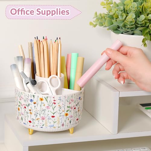 Image of SKYDUE 360 Degree Rotating Desk Organizer, Dual-Purpose Pencil Pen Holder for Desktop, Desk Pen Organizer with 5 Slots, Office Supplies, Pencil Cup for Office, School, Home
