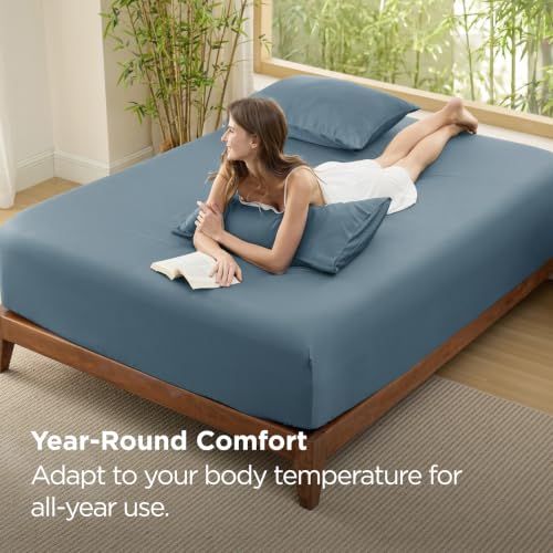 Image of Bedsure PureWoven Full Size Fitted Sheet, 100% Rayon Derived from Bamboo