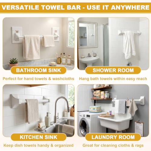 Image of Showingo Towel Bar Replacement Rod 24 Inches Adjustable Spring End Wall Mount Replacement Towel Bar for Ceramic Holder Bathroom Kitchen Towels Bars Storage (White Towel Holder) (2PCS)