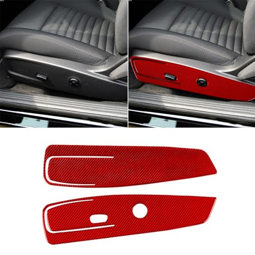 PJFUS Real Soft 3K Red Carbon Fiber Car Seat Adjustment Button Panel Anti-Collision Cover Trim Sticker Auto Interior Decoration Compatible with Dodge Challenger 2011-2023 Accessories
