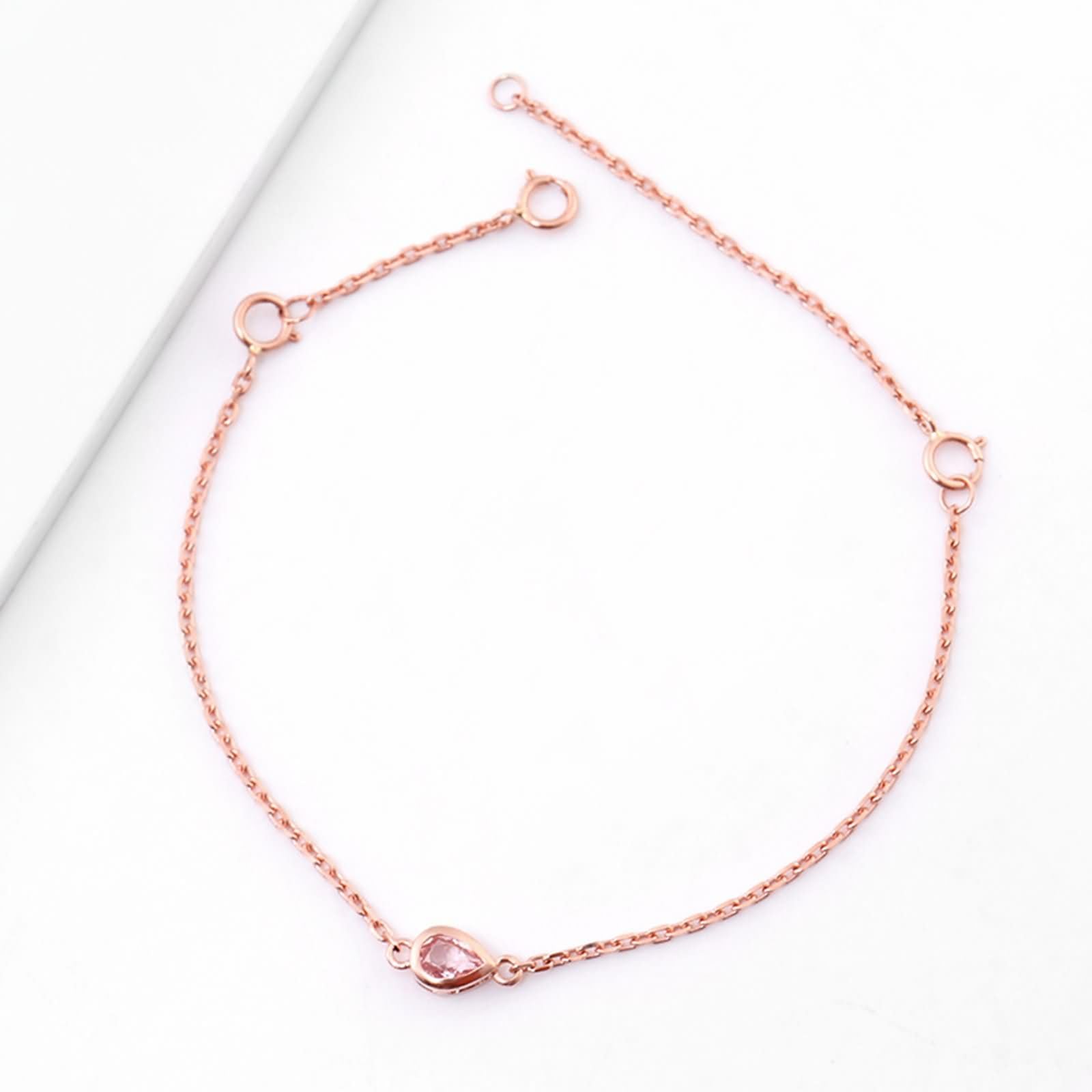 Pulseras Mujer de Oro Rosa de 9K / 14K / 18K, Gota de Agua con Moissanita de 0,4 ct, Cadena Extensible 16 CM + 5 CM, Pulseras de Cadena Oro Rosa Ajustable Mujer