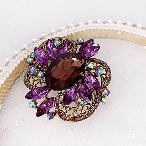 Image of LAXPICOL Women's Large Sparkly Crystal Flower Brooch Pin Fashion Statement Broach Pin