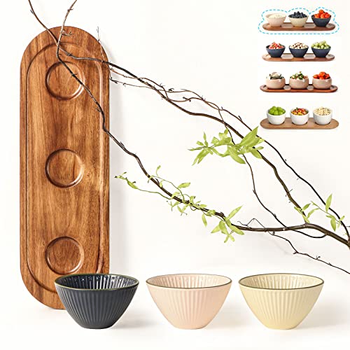 Wareland Small Serving Bowls & Wooden Tray, Chip and Dip Serving...