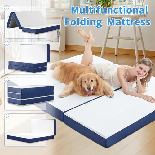 Image of CYMULA Folding Mattress Full Size,4 inch Trifold Mattress Topper for RV,White