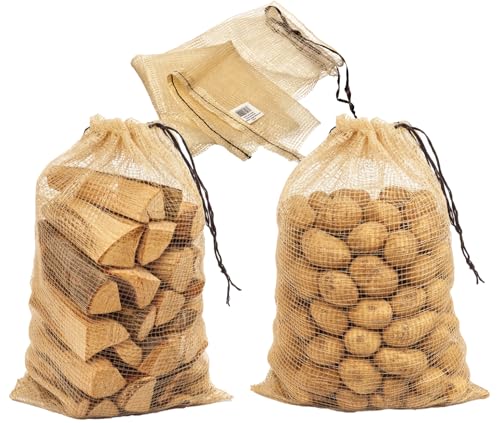 P. Lindberg 50 Stück Raschelsäcke 25kg 60x80cm Aufbewahrungssäcke für Obst und Gemüse Kartoffelsäcke - Brennholzsäcke mit Zugband Robuste Profiqualität 60 Liter