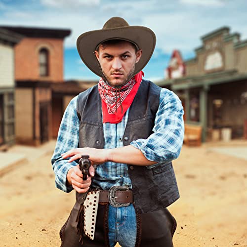 Image of Haysandy Halloween Men Cowboy Costume Hat with Bandana Belts Cowboy Cowgirl Hat Wide Cowgirl Brim Costume Accessories