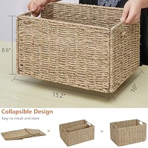 Vagusicc Wicker Storage Basket, Set of 2 Hand-Woven Storage Baskets for Organizing, Small Wicker Basket for Toilet Paper, Foldable Large Cube Storage Organizer Basket Bins for Shelves (Sea Grass) Vagusicc Wicker Storage Basket Set of 2 Hand Woven Storage Baskets for Organizing Small Wicker Basket for Toilet Paper Foldable Large Cube Storage Organizer Basket Bins for Shelves Sea Grass