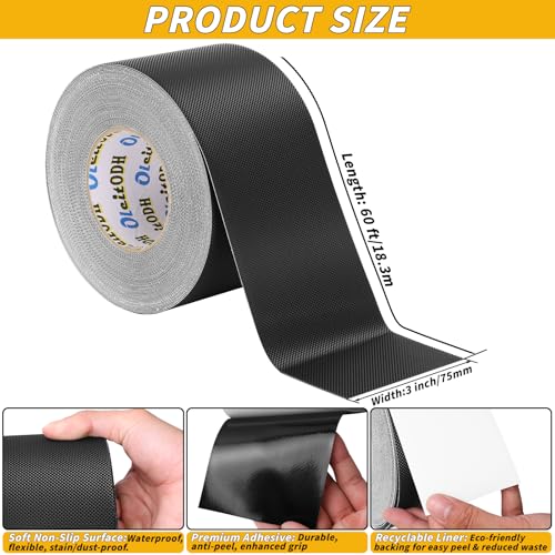 Image of Oleitodh 3 inch x 60 ft Rubber Grip Tape, Black, for Handles & Tools | Ultra-strong, waterproof non-slip tape, textured adhesive grip for gear, game controllers, or any slippery surface.