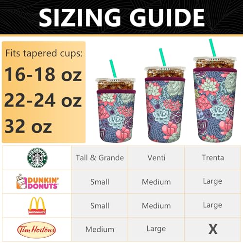 Image of YR Reusable Neoprene Insulator Sleeve for Iced Coffee Cups, 3 Pack Coffee Coolies sleeves for Iced & Hot Drinks, Cold Beverage Cooler Compatible with Starbucks Coffee and More (Succulent)