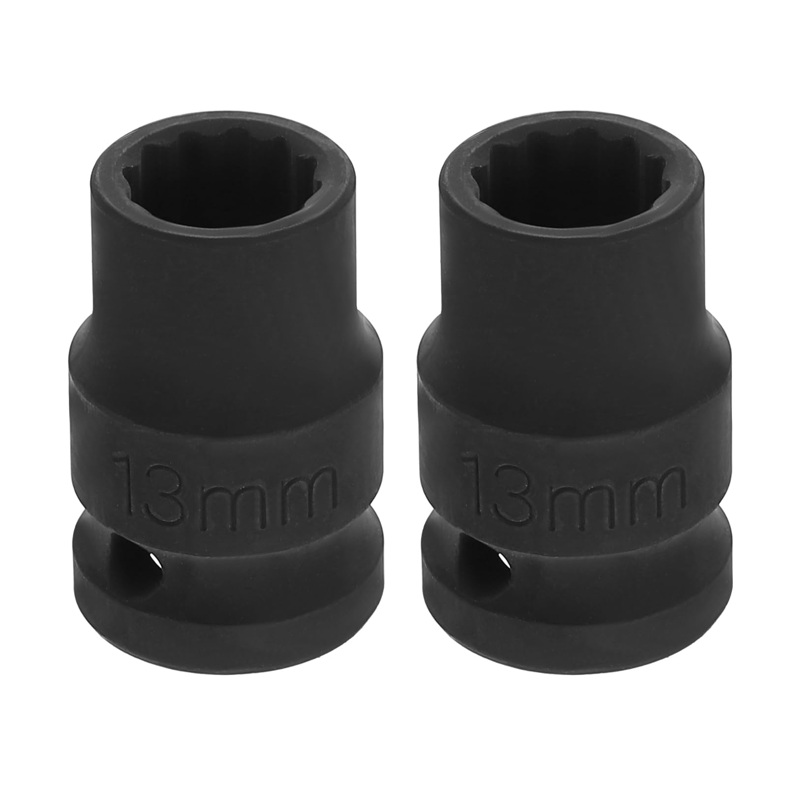 sourcing map 2pcs 1/2" Drive x 13mm Shallow Impact Socket 12-Point Metric CR-V Steel Spindle Nut Impact Flip Sleeve for Home Auto Nuts Bolts Repair