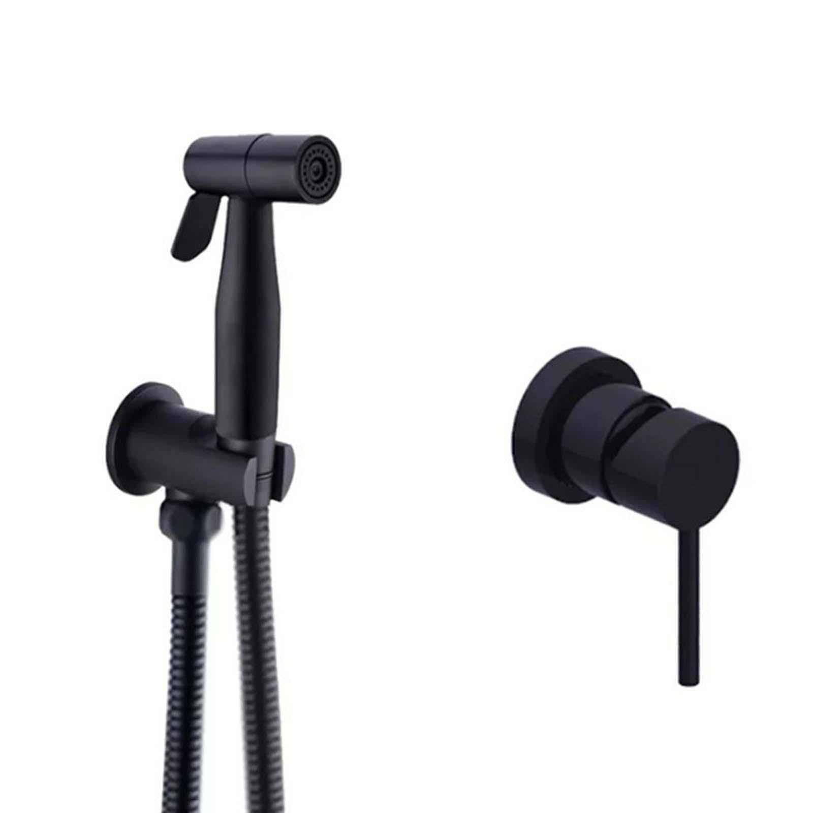 Grifo bidet para WC empotrado negro con agua fría y caliente y flexo de 1,5m