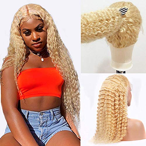 613 Blonde Lace Front Wig Human Hair Middle Part 20 inch Deep Wave Human Hair Wigs With Baby Hair Remy Brazilian Pre Plucked 150% Density for Black Women (20inch, 613 blonde)