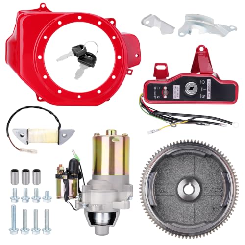 Electric Start Kit w/Starter Motor with Solenoid, Ignition Switch Box, Flywheel and Ignition Coil, Starter Kit Compatible with Honda Engines GX160 GX200 5.5HP 6.5HP 163cc 196cc