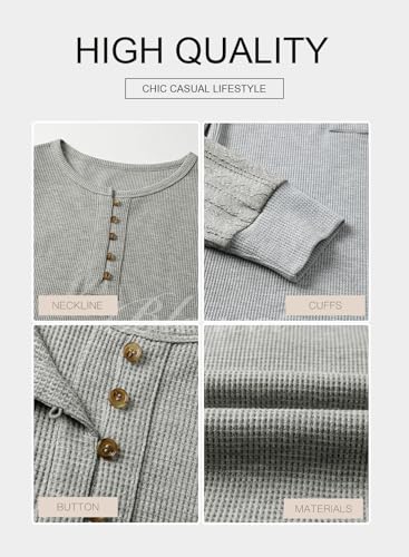 BLENCOT Womens Waffle Knit Tops Casual Long Sleeve Button Down Henley Basic Shirts4