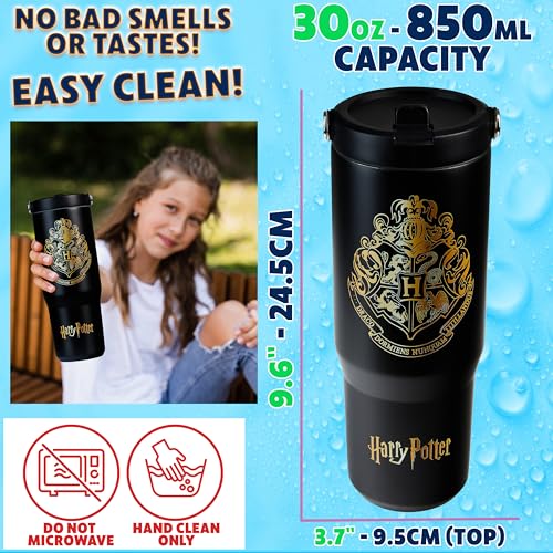 Image of Get Trend Harry Potter Tumbler with Straw 30oz Kids Teens Insulated Cup with Lid Handle Travel Mug Cups with Lids for School Sports Gifts for Kids (Black Harry Potter)