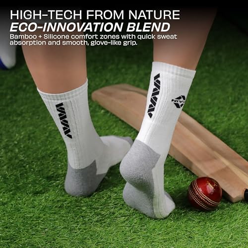Image of Nivia Cricket Bamboo Socks for Men, Full Calf Length, Soft & Breathable Fabric, Moisture-Wicking & Odor-Resistant Design, Ideal for Long Practice Sessions, Matches & Daily Sports Use