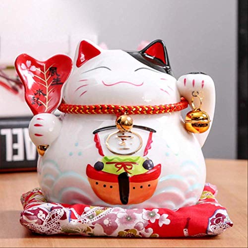 VFJLR 4,5 Pouces en céramique Maneki Neko Statue Chanceux Chat Tirelire Fortune Chat Figurine...