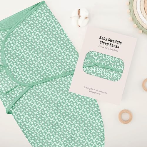 Image of SWEET DOLPHIN 3-Pack Baby Swaddle Sleep Sacks - Newborn Swaddle Blanket with Soft Cotton - Ergonomic Wrap for Boys and Girls, 0-3 Months, Green