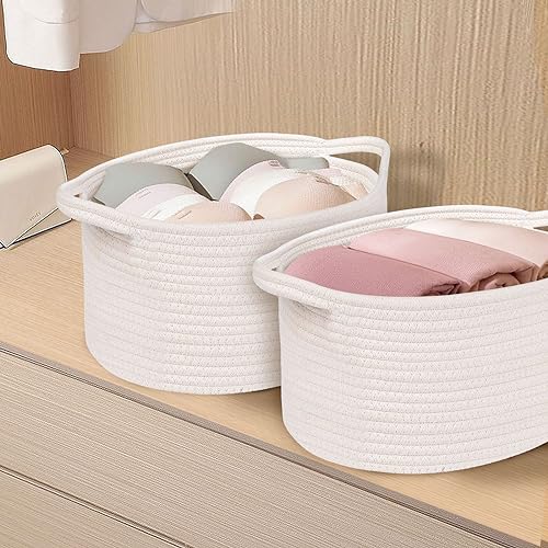 OUTBROS Aufbewahrungskorb, Organizer Körbchen, Flechtkorb, Dekorativer Aufbewahrungsbox Geflochten, Stapelbare Mehrzweck-Organisations Behälter, Weiß, 3er-Set
