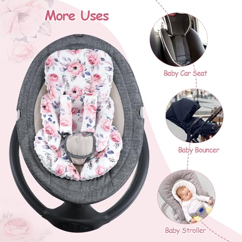 Image of SWESEN Infant Car Seat Insert with 2 Strap Pads, Super Soft Carseat Head and Body Support for Baby Boys and Girls, Reversible Newborn Car Seat Insert Cushion for Strollers, Bouncers, Swing, Floral