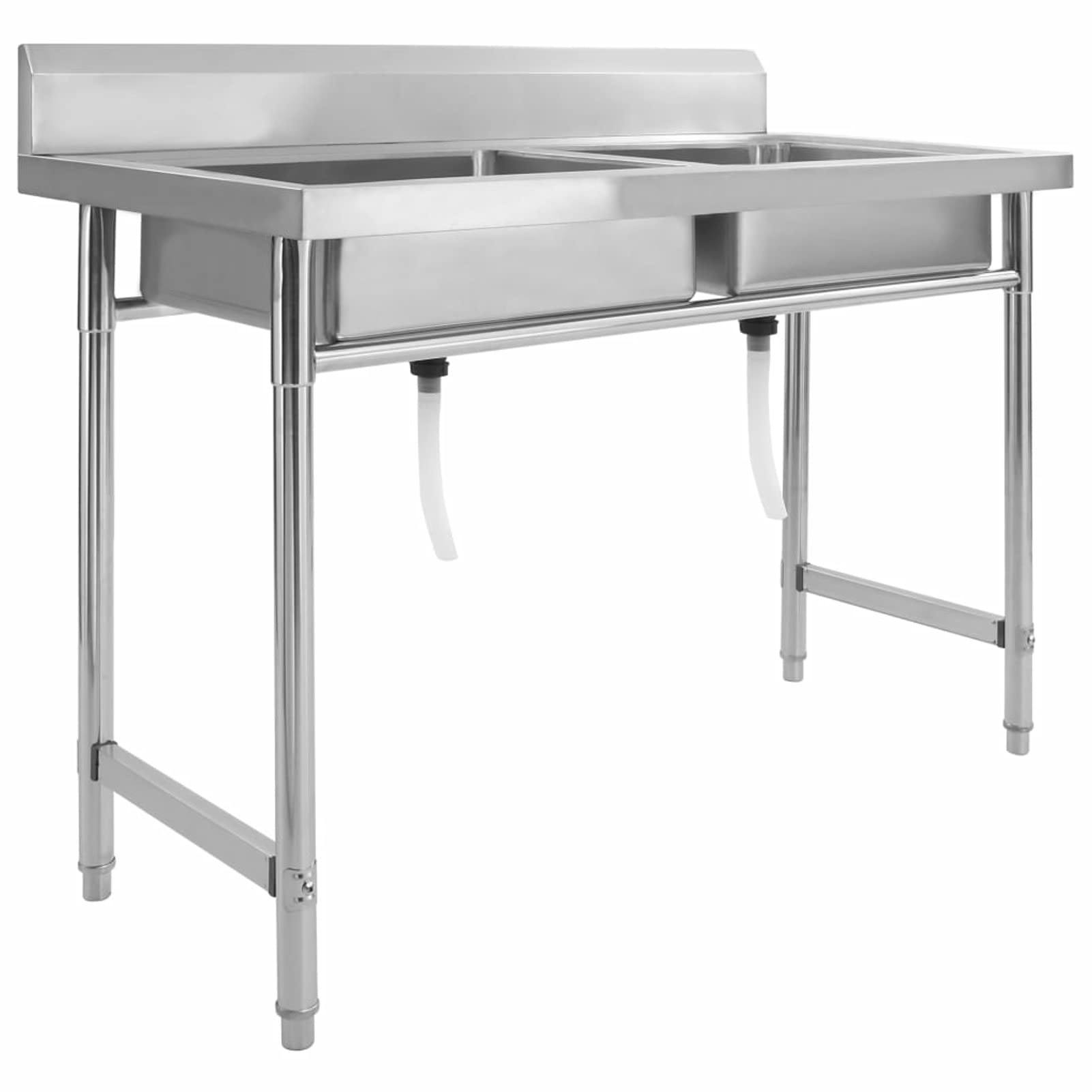Fregadero de Cocina Doble Inoxidable con Desagües y Coladores - Plateado