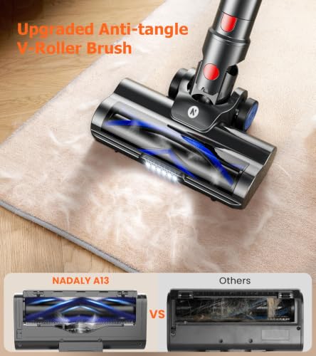 Image of NADALY Cordless Vacuum Cleaner, 500W 40KPa Self-Standing Stick Vacuum with 45-Min Runtime, Anti-Tangle V-Shaped Brush, 1.5L Large Dust Cup, Lightweight for Hardwood Floor Carpet Pet Hair
