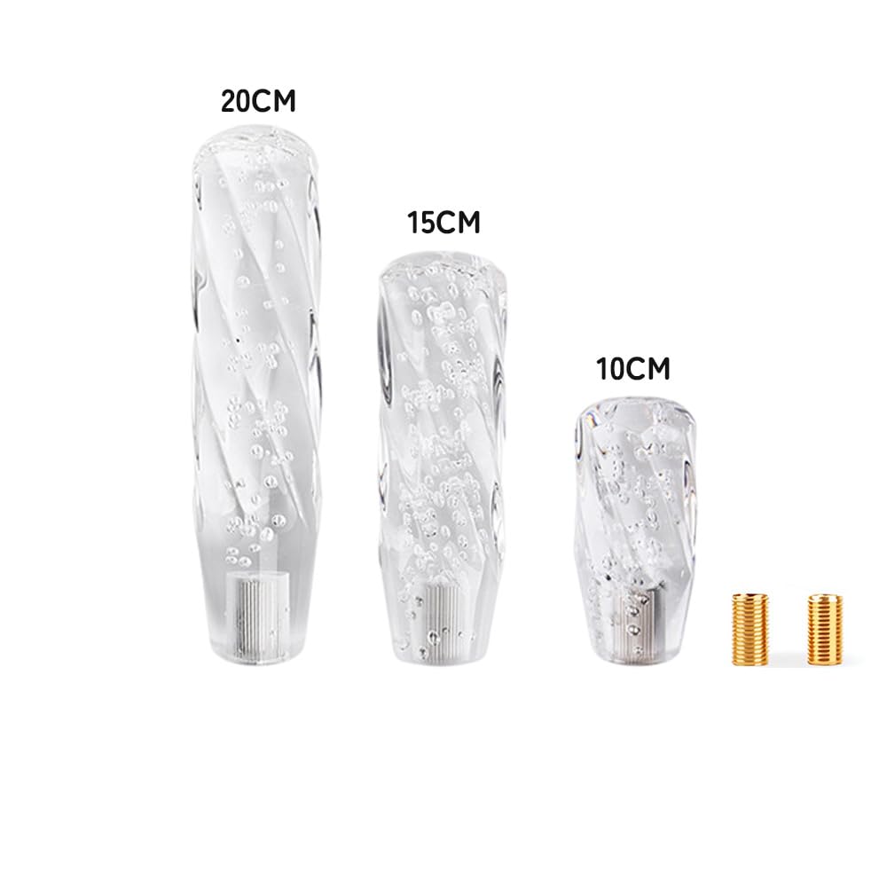 クリスタルシフトノブ 10cm 15cm 20cm 汎用 八角 バブル ツイスト キラキラ 透明 カスタム アダプター付き (ホワイト, 20cm)