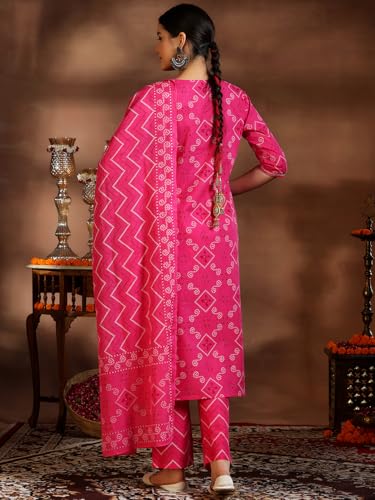 Image of Libas Printed Cotton Straight Kurta With Trouser and Dupatta