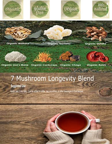 Go Nutra - Organic 7 Mushroom Supplement, Longevity Mushroom Powder with Lion’s Mane, Chaga, Shiitake, Maitake, Reishi, Tremella, and Cordyceps Mushroom, Non-GMO, Gluten-Free, Vegan, 4 oz - Image 6