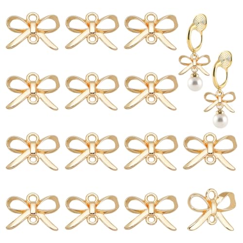 HOBBIESAY 24Pcs Bowknot Links Charms 10x14x2mm Real 14K Gold Plated Bow Connector Pendant Metal Connector Pendants with Double Loops Bow Tie Accessories for Jewelry Making Hole: 1.6mm
