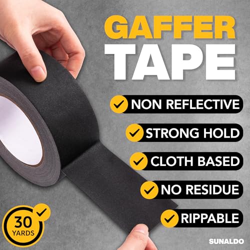 Image of Gaffers Tape Heavy Duty, Easy to Rip, Residue-Free Professional Grade Floor Tape for Electrical Cords, Matte Finish Non Reflective, Weather Resistant (3, Black, 2 inch x 30 Yards)