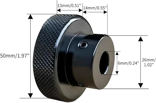 Miniatura 23 de CHANCS Volante de aleación de aluminio negro Perillas de ajuste 50mm (2") OD 0.551 in Diámetro mini volante mecánico rueda de mano para mesa