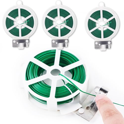 200 m de alambre para atar plantas, 4 rollos de alambre de jardín verde con dispensador y cortador, alambre para plantas, ayuda para organizar, proyectos de manualidades, jardín, twistee