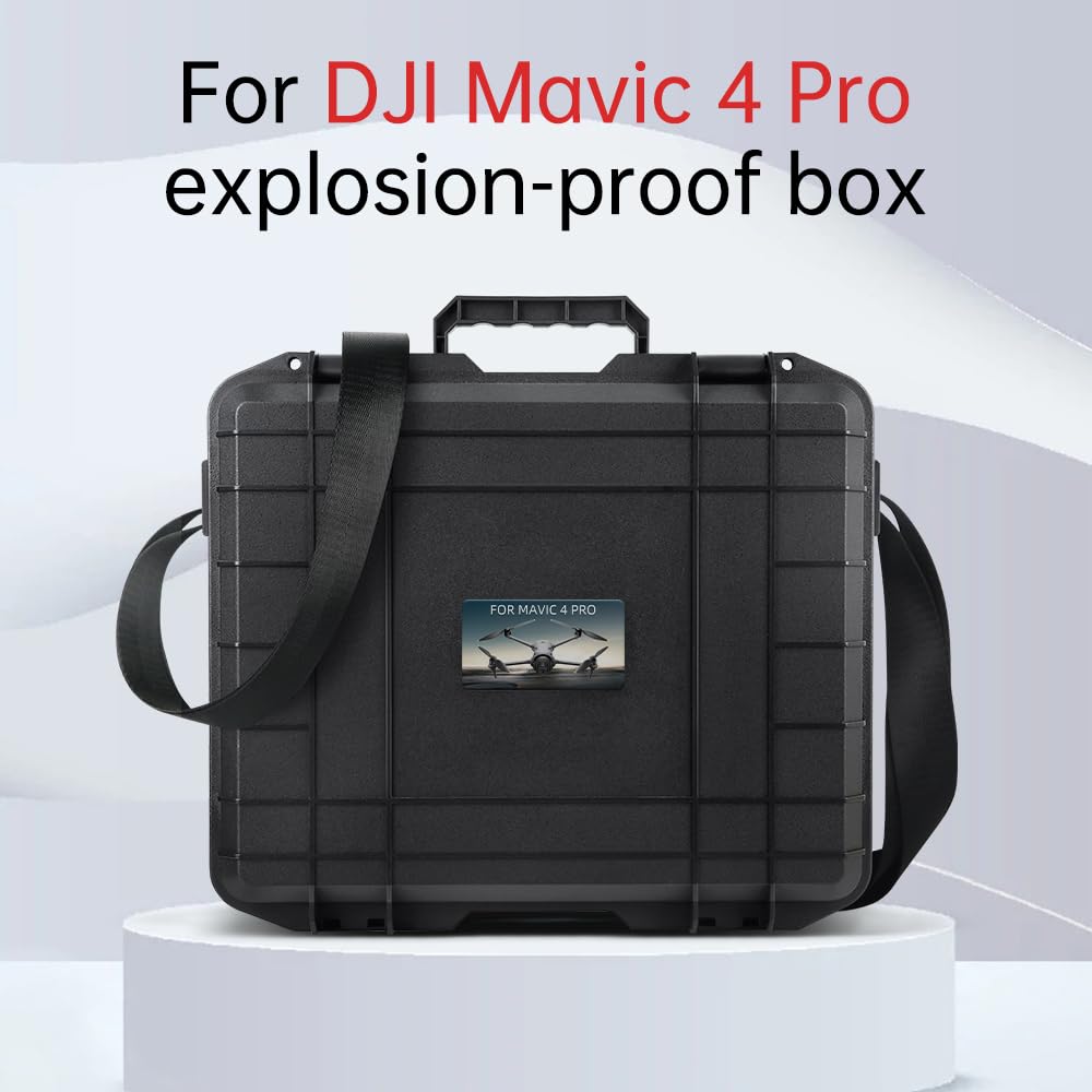Twardy futerał do DJI Mavic 4 Pro – wytrzymała ochrona akcesoriów do dronów, wodoodporne, odporne na wstrząsy, do podróży, wędrówek i użytku na świeżym powietrzu, Czarny, Pasek do noszenia w środku