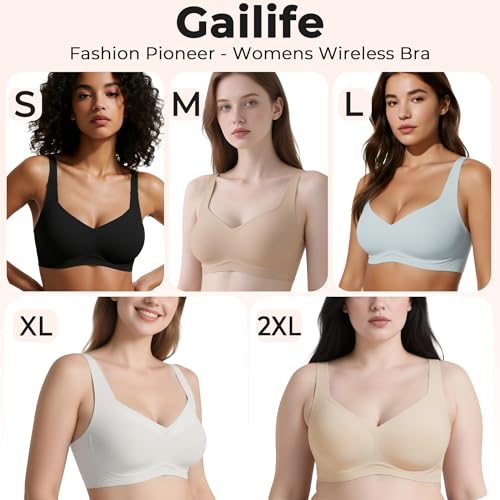 Image of Gailife Womens Jelly Comfortable Bras for Women No Underwire Supportive Bra | Wireless Bra Seamless Bralette Push Up,Soft Tshirt Bras,Mesh V /V Neck,U-back /X-back,Breathable Semi-fixed Pads,Bra Extender