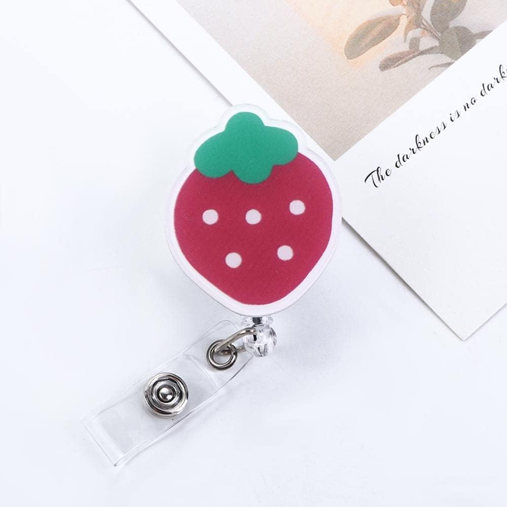 Red Strawberry Badge Reel Retractable Badge Holder,Nurse Badge Holder Cute Name Decorative Badge Reels with Clip, Identification Badges and Supplies