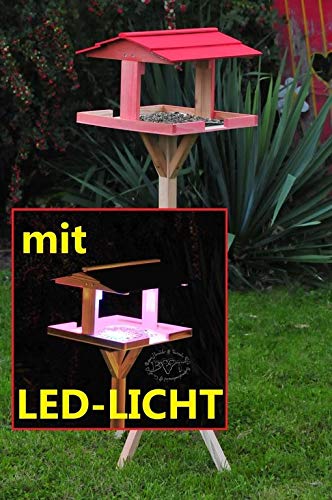 ᐅ ᐅ Vogelhaus mit Ständer, XL, DACH ROT,MIT Beleuchtung