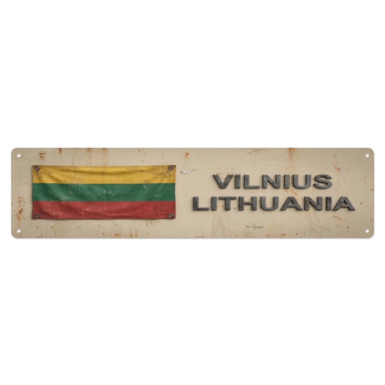 Metal Tin Sign Vintage Vilnius Lithuania Flag Decor Rustic Travel