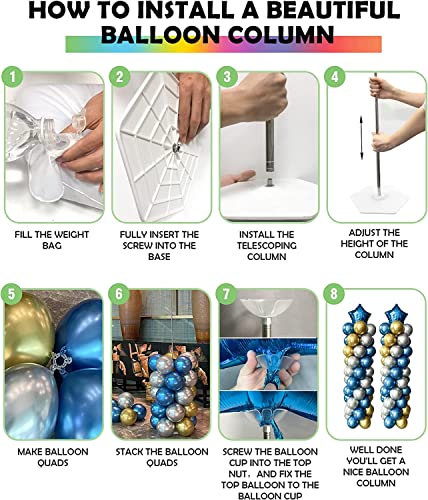 Image of YALLOVE Balloon Column Stand Kit Set of 4, 7 Feet Height Adjustable Balloon Tower Pillar with Reusable Metal Telescopic Design for Birthday, Wedding, Baby Shower, Graduation Party Decoration