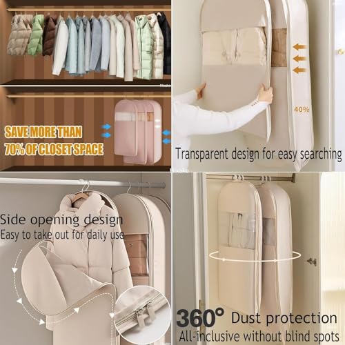 Space Saving Hanging Garment Bag with Self Compression Zipper, 2025 New, Space Saver Closet Organizers, Dust Cover Clothes Bags Travel Organizer for Down Coat Suit (Beige_M)3