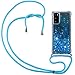 Produktbild Vepbk Handykette Hülle für Samsung Galaxy S20 FE (6,5 Zoll) Case, Handyhülle Glitzer Flüssig Silikon Weich mit Band Kordel Schnur Stoßfest Transparent Cover mit Umhängeband für Galaxy S20 FE,Blau