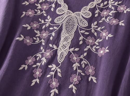 Image of RIEKA Womens Embroidered Korean Style Tunic Top, Floral Thread Work | V Neck | Puff Sleeves | Relaxed Fit Casual | Fusion Rayon Top for Every Day Styling
