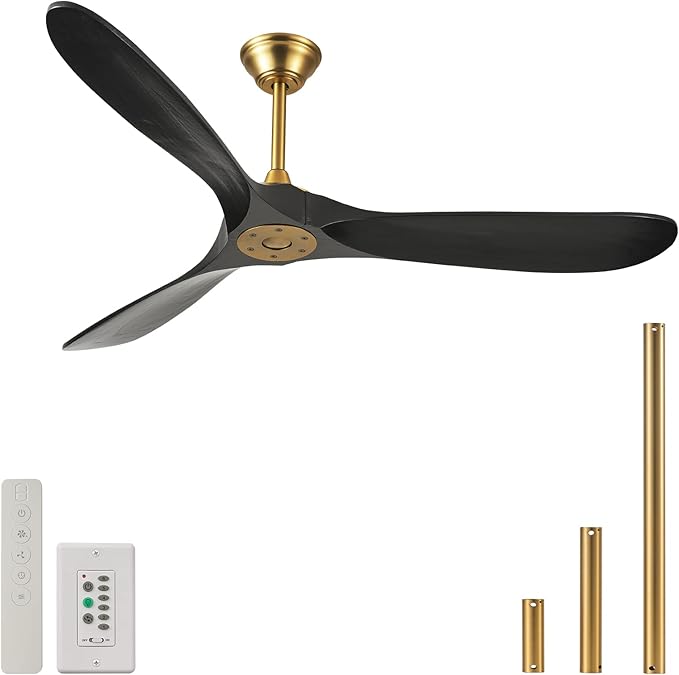 60 Inch Black Gold Ceiling Fans No Light Modern Indoor