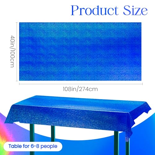 Image of 1 pcs Royal Blue Holographic Party Tablecloth 40 inch x 108 inch Iridescence Plastic Table Cloth Navy Blue Sparkly Table Covers for Graduation 4th of July Birthday Winter Christmas Party Decoration